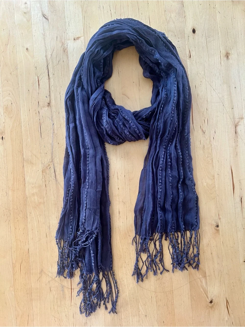 Charcoal Gray Crinkle Gauze Fringe Scarf Lightweight Shacker Textured Wrap 22x74